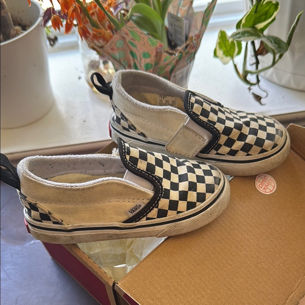 Vans Kids Checkered Slip-On Shoes - Black and White
